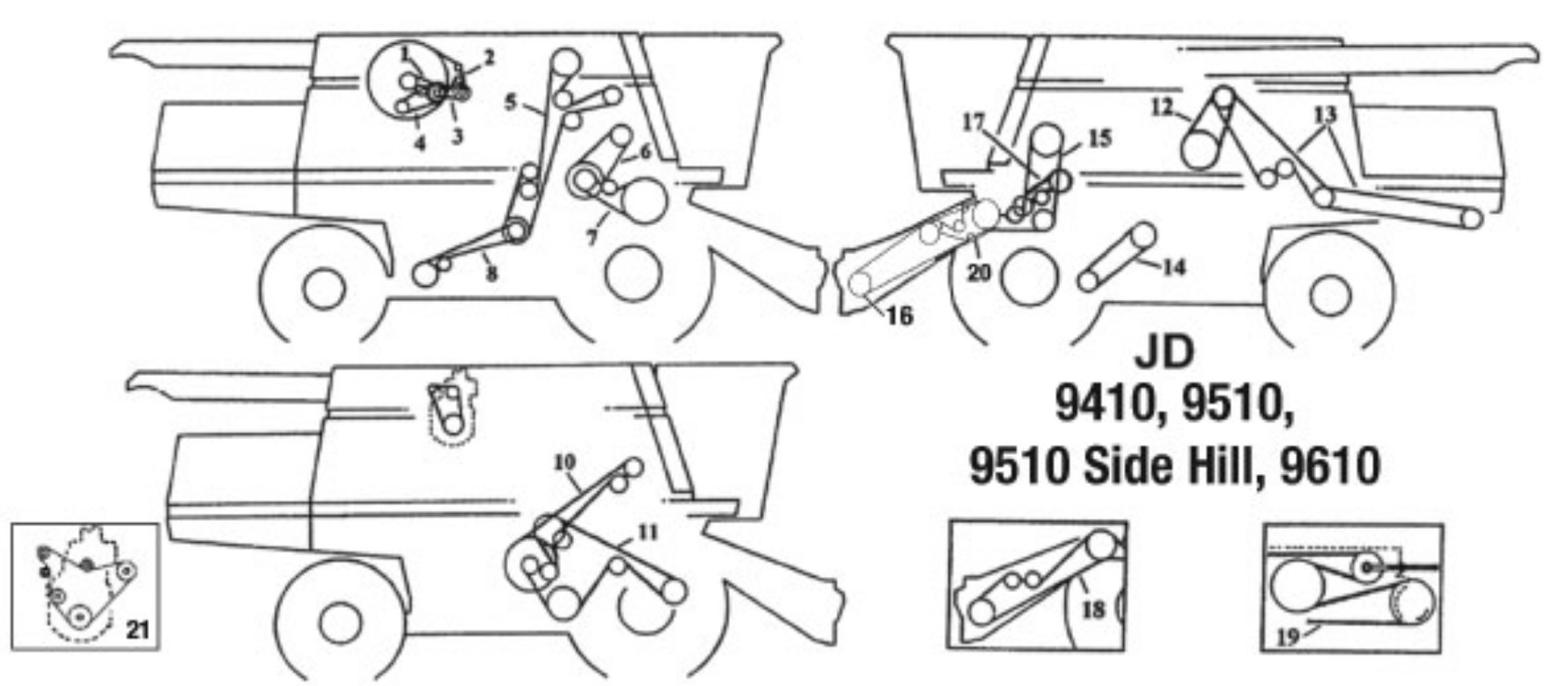 Belt Unloading Set/2 for John Deere AH127866 AH158880 CTS CTS II 9400 9410 9450 9500 9500SH 9501 9510 9510SH 9550 9550SH 9560 9560SH 9600 9610 9650 9650CTS 9660 9660